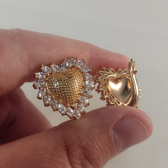 18K Yellow Gold Filled Heart White Diamond Zircon Earrings Gorgeous Gift - Picture 5 of 12